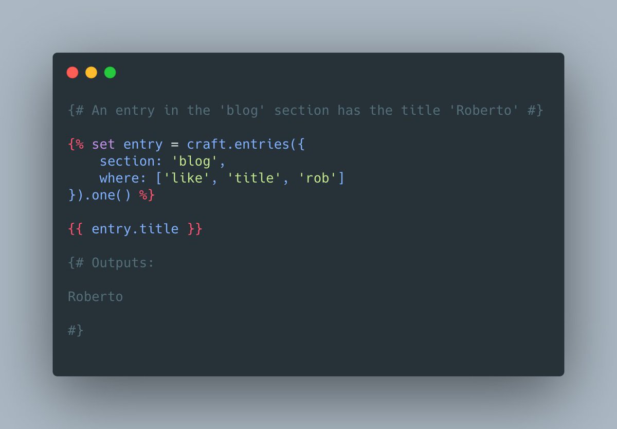 nystudio107's tweet photo. ✅ Craft CMS Tip 🎉 Did you know what you can use `like` and `sounds like` to do fuzzy element queries in Craft CMS?

{% set entry = craft.entries({
    section: 'blog',
    where: ['sounds like', 'title', 'too']
}).one() %}

#craftcms #crafttip https://t.co/jSPXqrMZbI https://t.co/cYGl4A8m3l