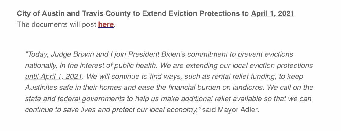 LindseyRagas's tweet photo. NEW: @austintexasgov and @TravisCountyTX extend eviction protections. Here’s a statement from @MayorAdler. https://t.co/flP1FwggfY