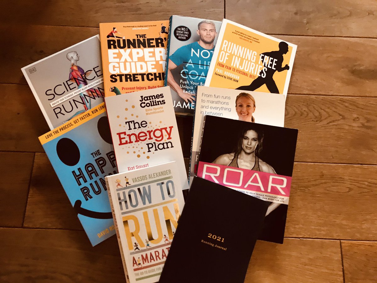 josco15's tweet photo. I think I have all bases covered to get prepped for my half marathon and full marathon later on in there year. #SlightObsession #Running #LoveABook https://t.co/DYSc0eX9gw