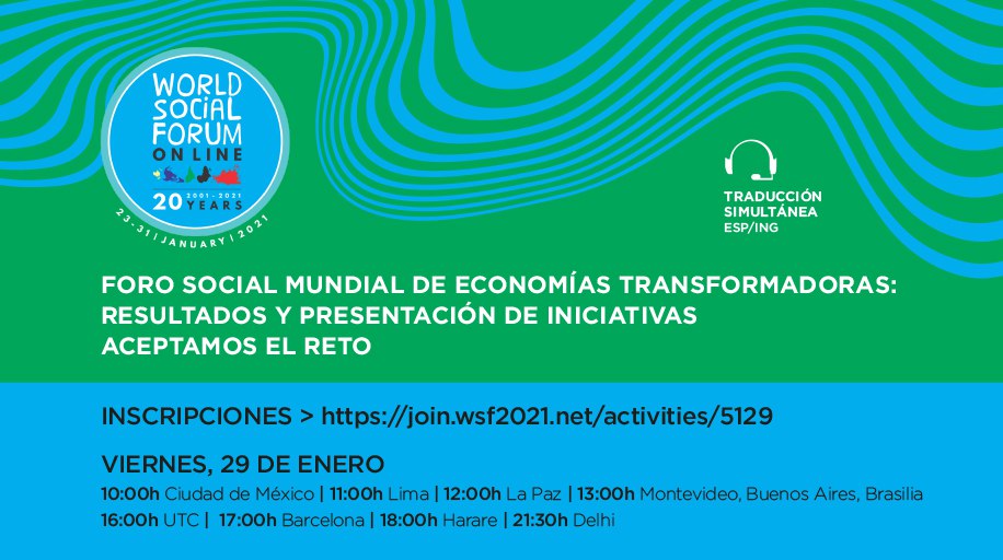 🌎 RECORDAD: Mañana 29 de enero presentamos en el @WSF2021 las conclusiones del proceso #AceptamosElReto y las iniciativas internacionales seleccionadas que nos inspiraron en el #FSMET2020! 

🔜 Nos vemos aquí: zoom.us/meeting/regist…