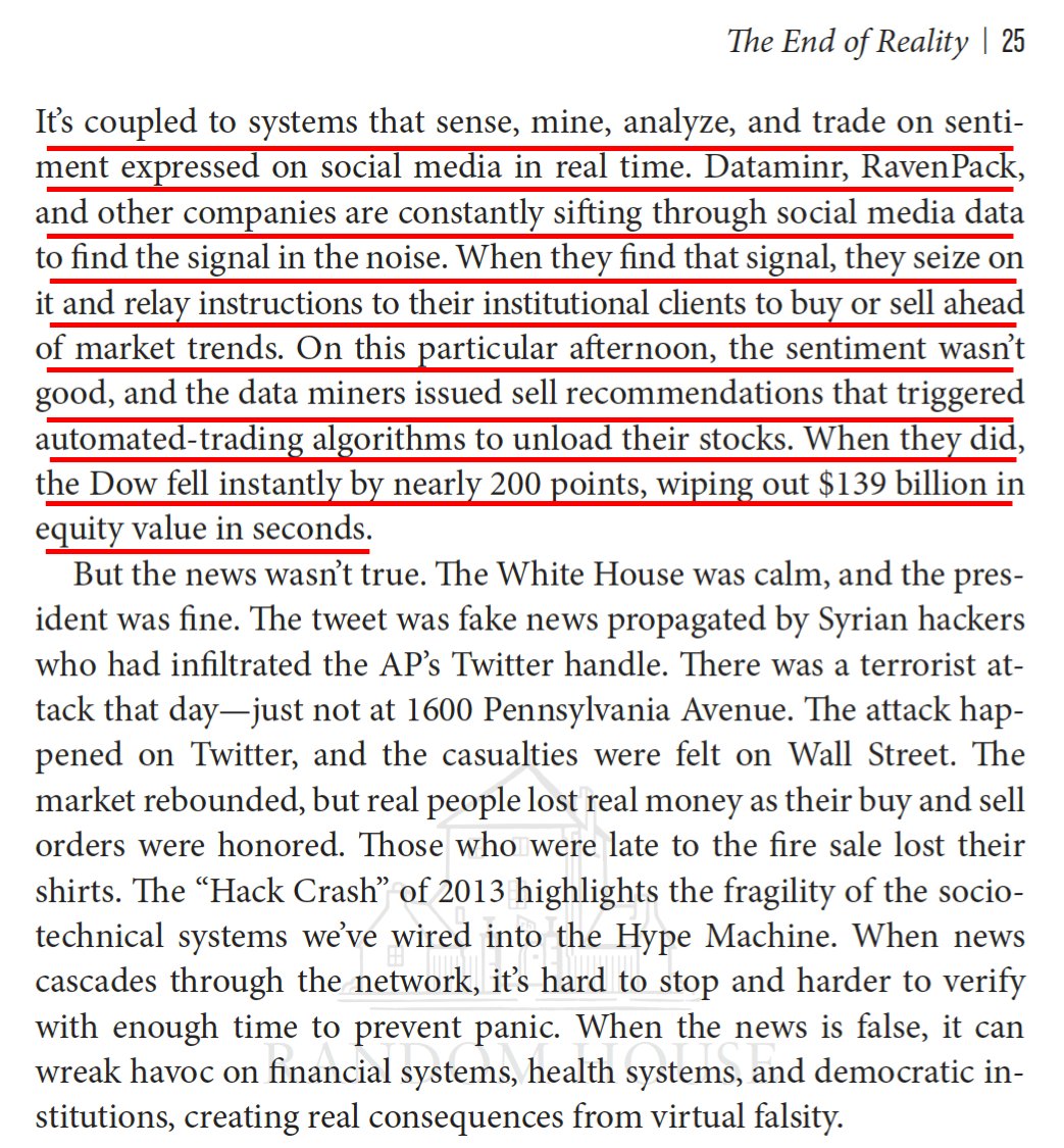 Note my coverage in the book of the way the Hype Machine is coupled to automated systems that analyze and amplify these types of stock movements. I predict an autopsy will reveal the same thing going on here with  #GameStop and  #amcstock  10/