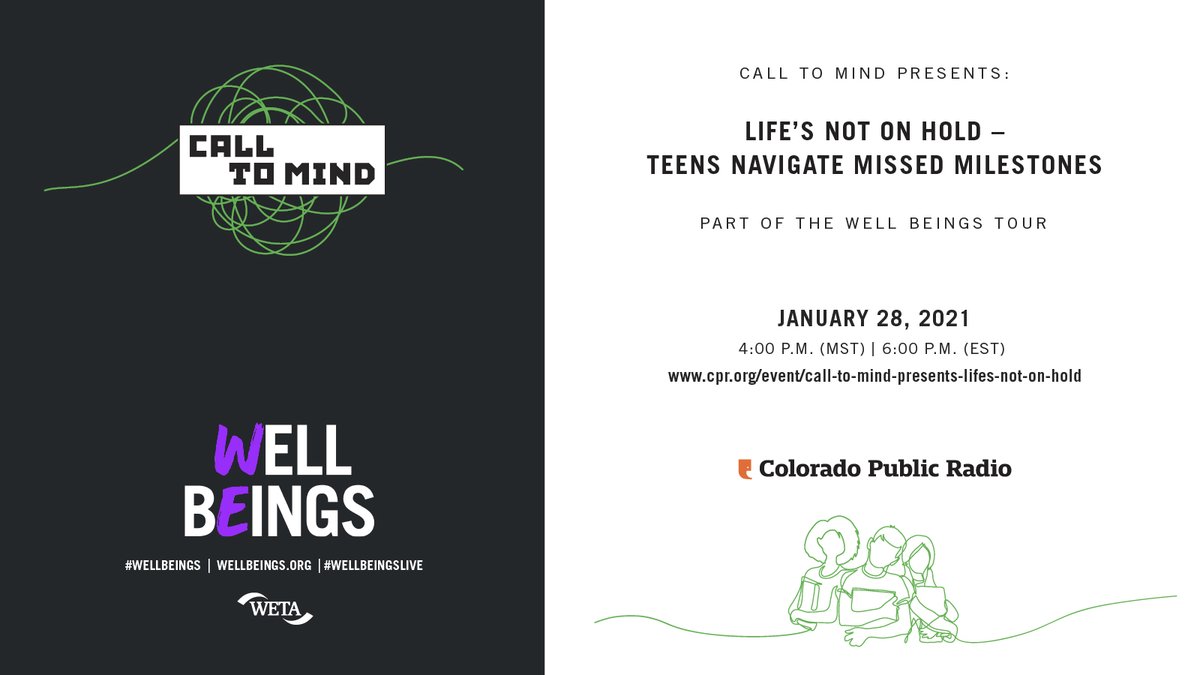 There's still time! Register for today's event!
<a href="/calltomindnow/">Call to Mind</a>, <a href="/COPublicRadio/">Colorado Public Radio</a>'s <a href="/averylill/">Avery Lill</a>, @FelizFraser &amp; <a href="/cultureodignity/">Cultures of Dignity</a>'s Rosalind Wiseman will discuss how teens can cope with disappointments &amp; setbacks during the #pandemic. apmg.zoom.us/webinar/regist… <a href="/wellbeingsorg/">Well Beings</a> #Wellbeings