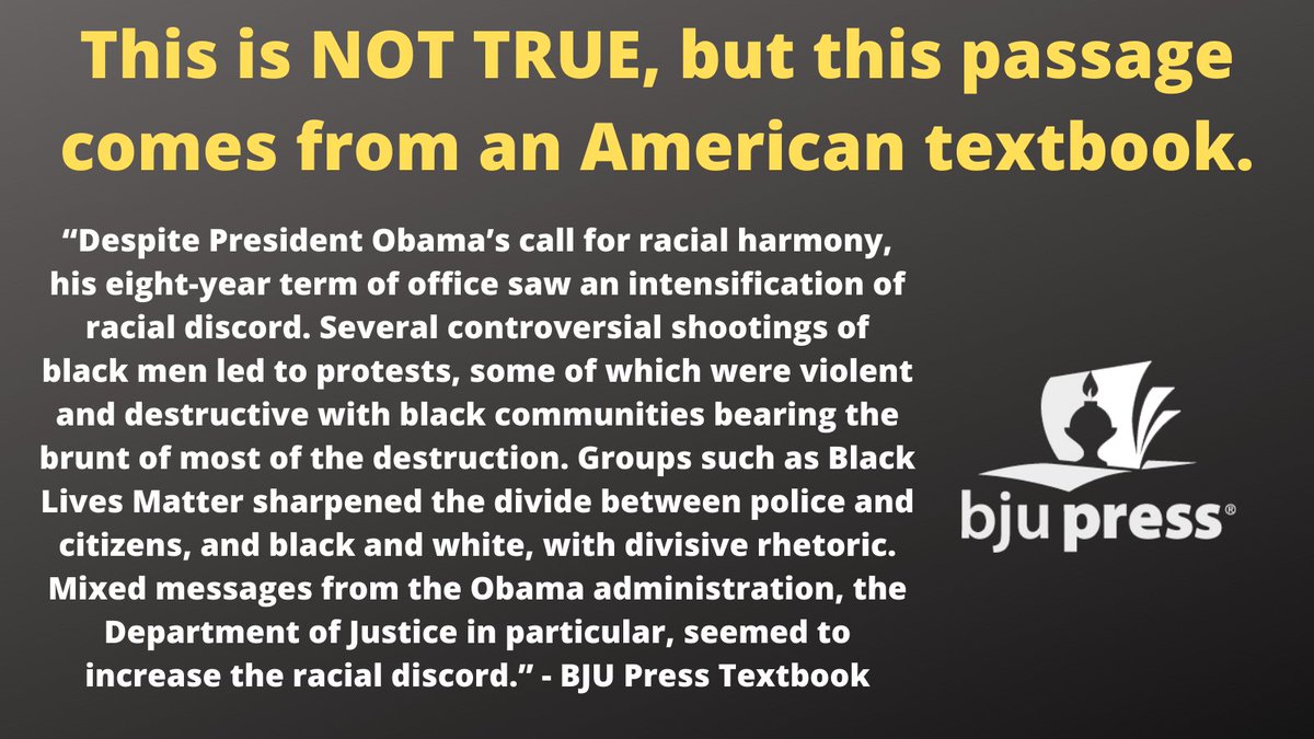 I'm disgusted by <a href="/bjupress/">BJU Press</a> textbooks and their dishonest lies about history.  What do you think <a href="/BarackObama/">Barack Obama</a>?  #BlackLivesMatter #Obama #BlackTwitter huffpost.com/entry/christia…