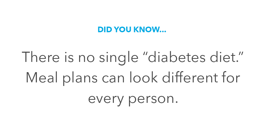 Meal plans for diabetes can be unique for each person, based on lifestyle and goals. A Registered Dietitian Nutritionist can help you create a meal plan tailored to your needs. #diabetes