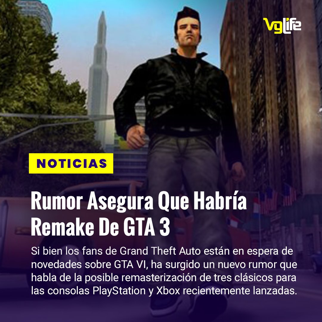 vglifecom's tweet photo. #NoticiasVGL
"Rumor Asegura Que Pronto Anunciarán Remasterizaciones De GTA 3"

Noticia completa en nuestro sitio web https://t.co/JbCjecDvRg

#GTA3 #GrandTheftAuto #Videojuegos https://t.co/qSBUb2Blze