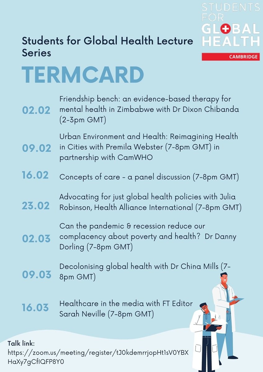 ▶️ <a href="/SfGHCambridge/">SfGH Cambridge</a> have announced this year's Global Health Lecture Series

Every Tuesday, from the 2nd February to the 16th March

<a href="/CamPubHealth/">Cambridge Public Health</a> <a href="/CamInfectDis/">Cambridge Infectious Diseases IRC</a> <a href="/Cambridgeimmuno/">Cambridge Immunology Network</a> <a href="/CambridgeAfrica/">Cambridge-Africa</a>