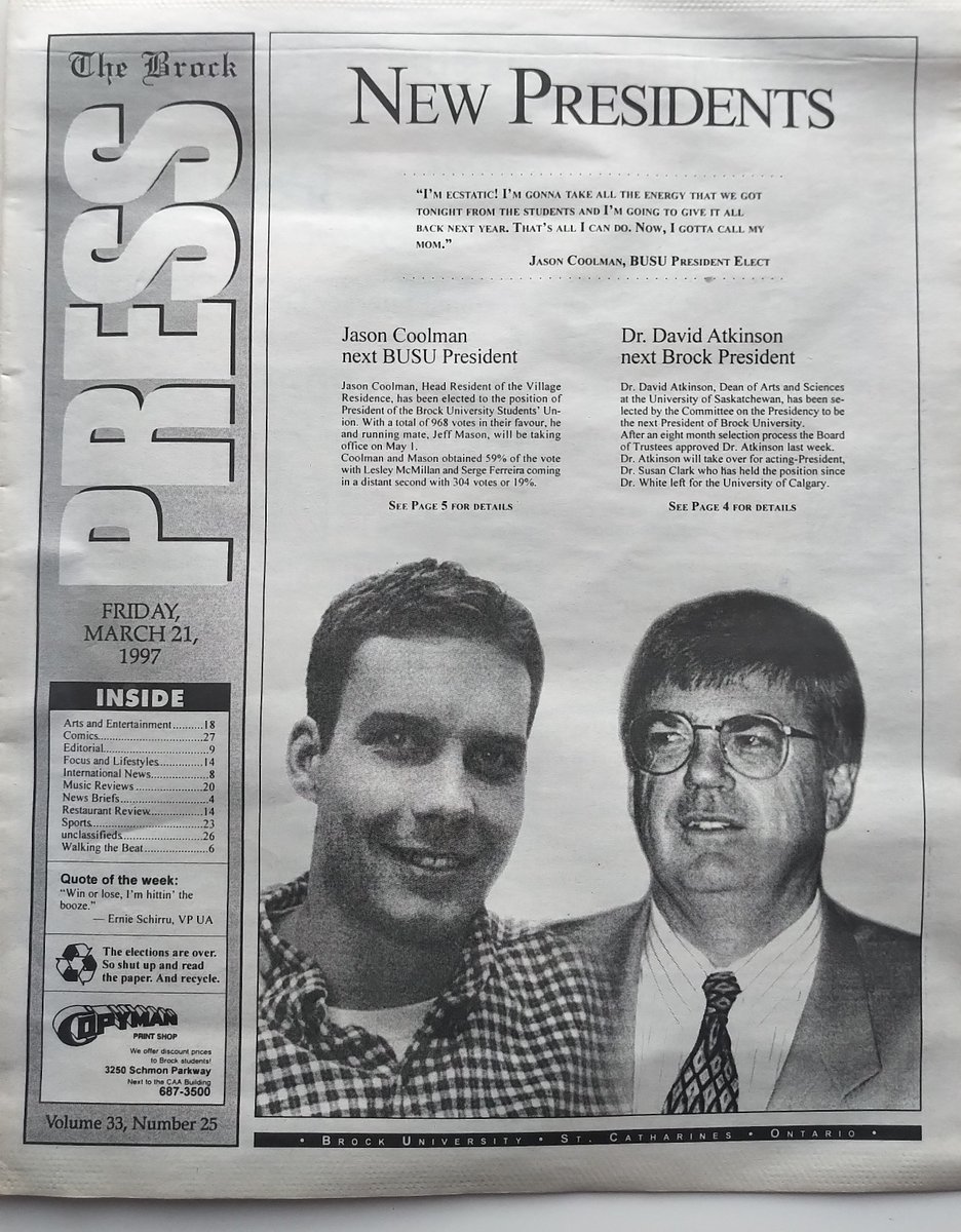 JasonCoolman's tweet photo. Pics of my 1997 run for @BrockBUSU President #TBT. Thanks to the 2021 candidates who’ve put their names forward to lead institutions across the sector. Polls are open @Laurier for @students_union elections. #LaurierVotes https://t.co/zt7SrN3XJ1 https://t.co/GioHY5tZV3