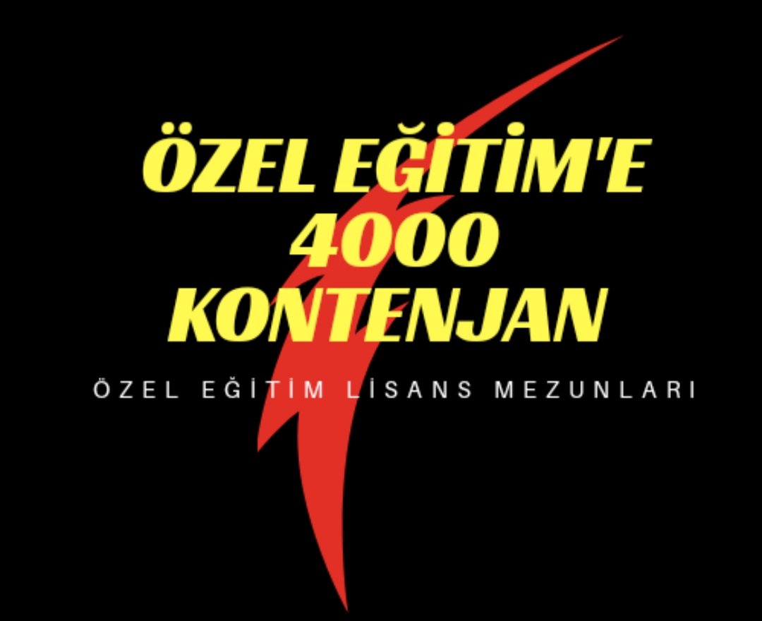 Özel öğrencilerin ve ailelerinin Özel Eğitim Öğretmenlerine ihtiyacı olduğu için ÖzelEğitime4Bin atama istiyoruz.
#OzelEgitime4000Atama
#OzelEgitimUcretliyleOlmaz

<a href="/safran1958/">Mustafa SAFRAN</a> <a href="/ziyaselcuk/">Ziya Selçuk</a> <a href="/omerinan06/">Ömer İNAN</a> <a href="/okancbn/">Dr. Okan Çoban</a>