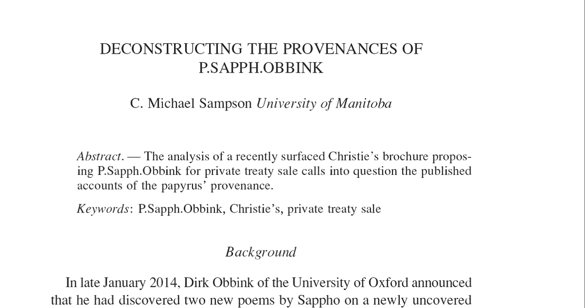 According to an article recently published by papyrologist Mike Sampson, the papyrus was on offer for 12,000,000 dollars. If that sale fell through,  @Christies earned the commission, while the world has lost the poem forever...It is a dirty game, yes indeed it is...
