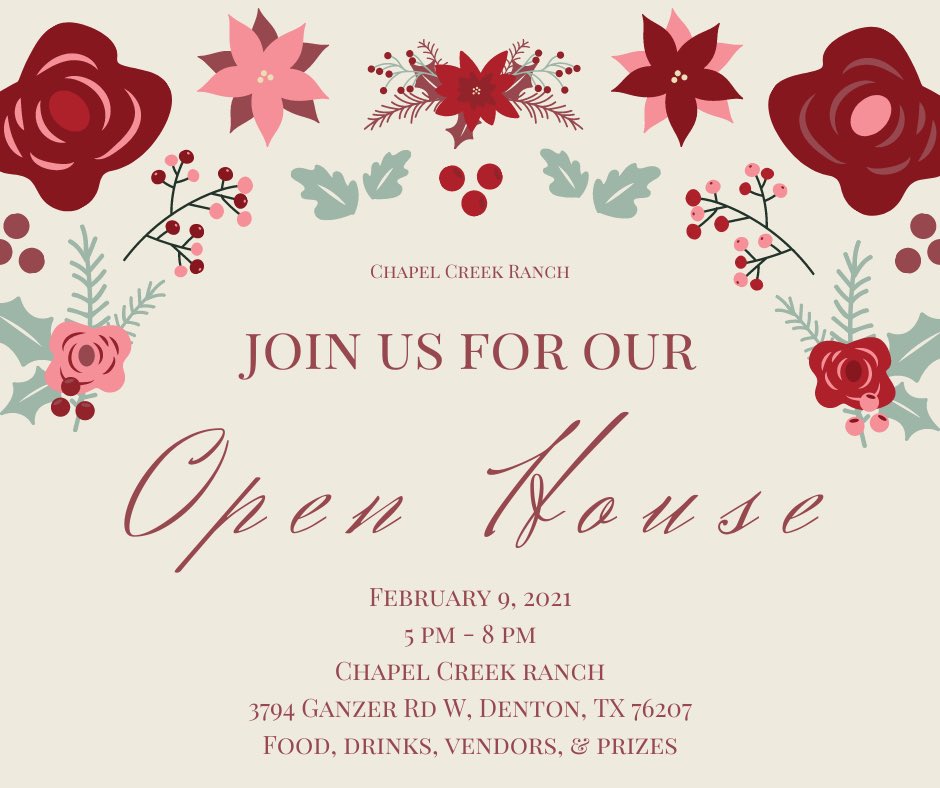 Mark your calendar & join us at the Chapel Creek Ranch open house on February 9th from 5-8pm ❤️