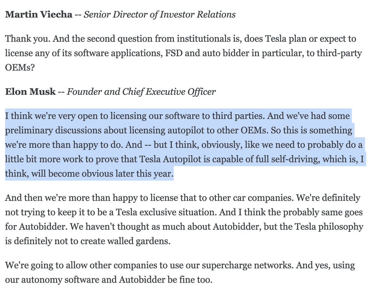 13/  $TSLA open to selling software to other companiesAgain, could be GREAT for gross margins!