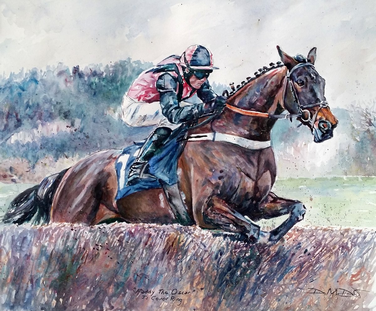 Lastest watercolour commission. The popular local horse to me, Paddy the Oscar, ridden by @conorring12 Ring , trained by @GraceHarris90 🏴󠁧󠁢󠁷󠁬󠁳󠁿 winning at Chepstow.