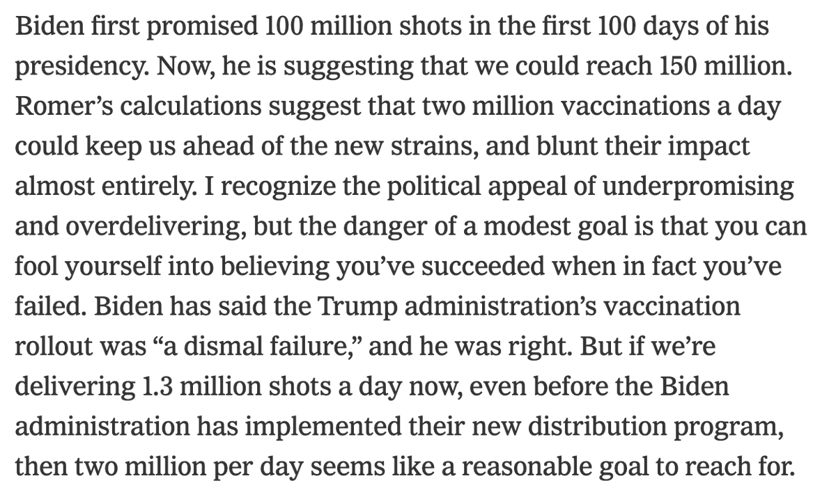 Calculations  @paulmromer shared with me suggest that at 2 million vaccinations a day, we stay ahead of the new strains. At 1 million, more than 300,000 more people die. We're already above 1m a day. Let's get to 2m.