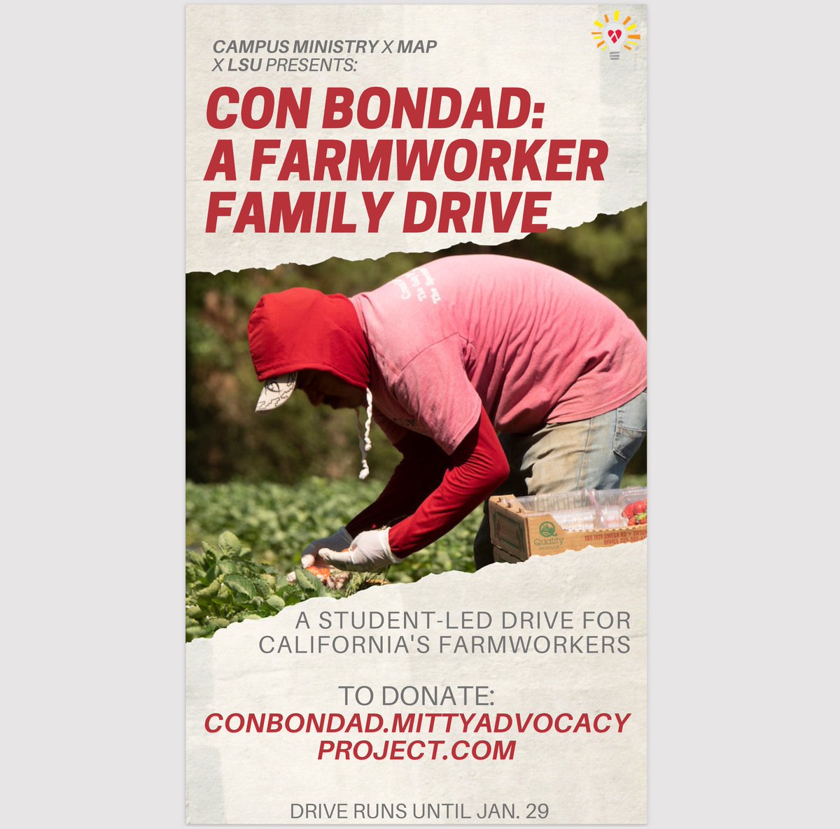 AMHS_CM's tweet image. Farmworkers are disproportionately affected by COVID in order to get food to our tables.  Many do not have healthcare or savings to take time off work.  Help them during this pandemic with supplies such as diapers and toiletries.  Drive ends Friday.  conbondad.mittyadvocacyproject.com