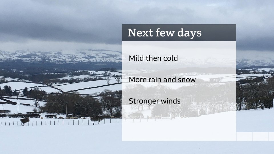 DerekTheWeather's tweet photo. Mild today but colder over the weekend with rain, sleet & snow on the way. Heavy falls on high ground in the warning area on Saturday with blizzards and drifting. Rain on low ground in the south & west. Keep a close eye on the forecast. Updates @BBCRadioWales and #BBCWalesToday. https://t.co/HnDktJZNcf