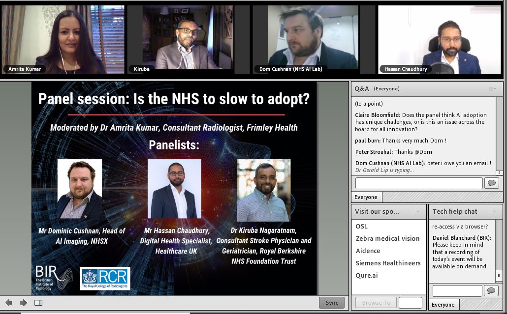 A very interesting and informative panel session taking place at our AI event! Thank you to all of our wonderful panel and moderator ⁦<a href="/DrAmritaKumar/">Amrita Kumar</a>⁩ for such an engaging session! ⁦<a href="/RCRadiologists/">The Royal College of Radiologists</a>⁩ #BIRAI21