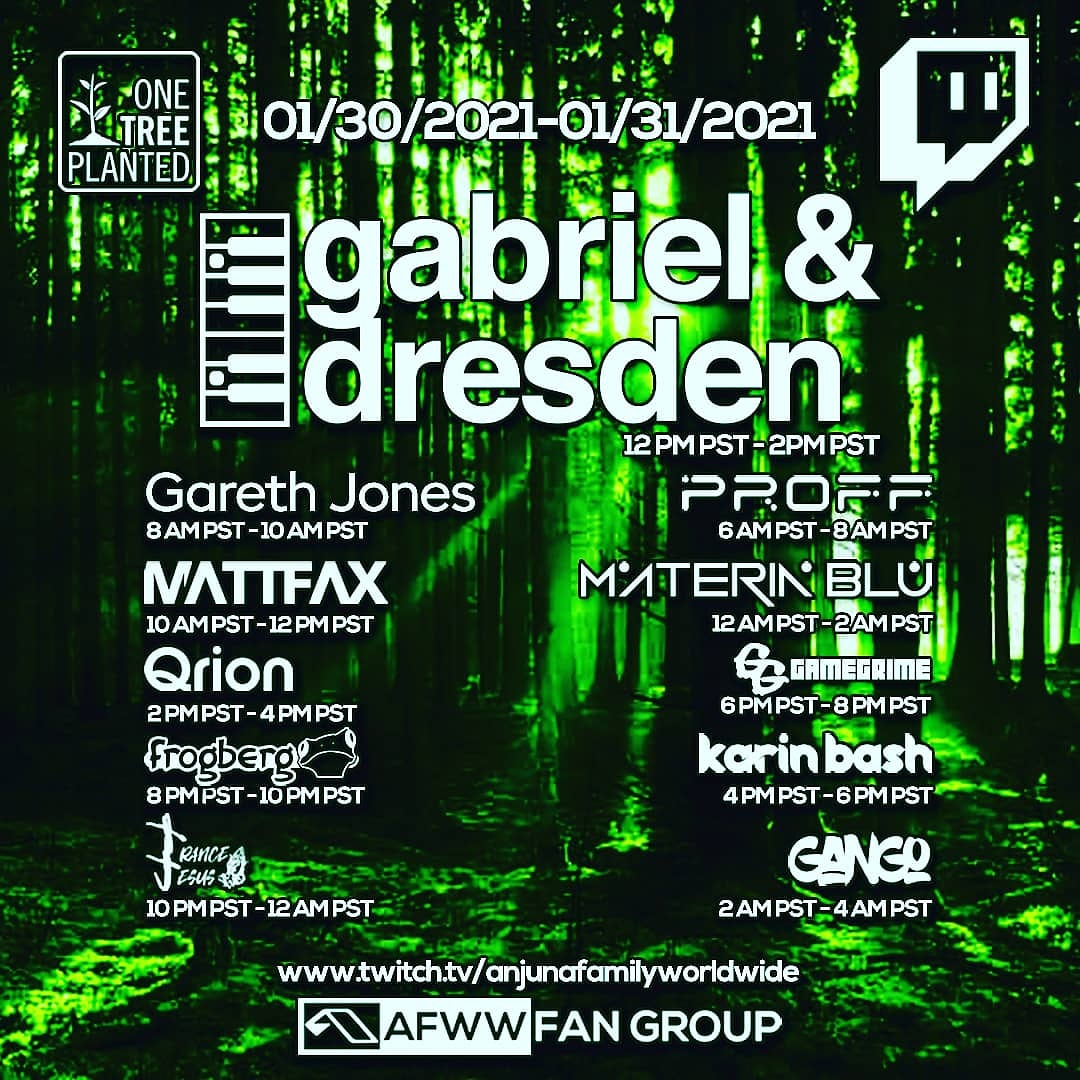 DarqueSirene's tweet image. An incredible lineup to plant trees!
Twitch.tv/anjunafamilywo…
Donation Link! 🌲🌳🌿
forest-fundraiser.raisely.com/anjunafamilywo…
See you all Saturday! 
@Anjunabeats @Anjunadeep @PROFF_Music @GarethJonesFTO @mattfaxmusic @davedresden @GabrielNDresden @_Qrion_ @karinbash @MateriaBlu @gangomusic