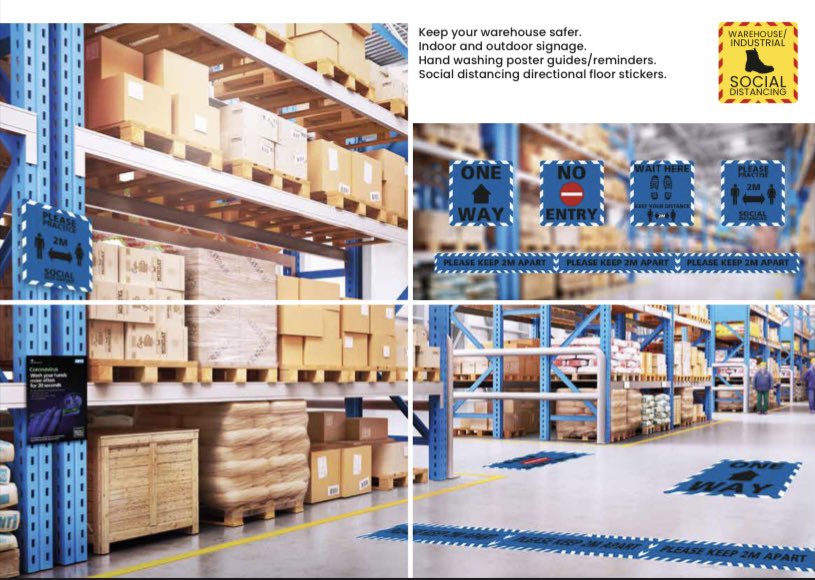 LicknSticker's tweet image. Are you a #keyworker based in a #warehouse or #factory ..... if so make sure you are as safe as possible and up to date with all #socialdistancing information with our range of signage. #brandingeverywhere #staysafe #keyworkers #warehousemanagement