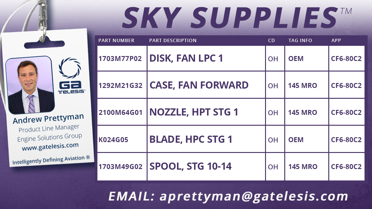 GATELESIS's tweet photo. EMAIL: aprettyman@gatelesis.com for all your SKY SUPPLIES needs! https://t.co/dOFHveJjkP #GATelesis #Aviation #SkySupplies #PartSpotlight https://t.co/YEm78RKJ41
