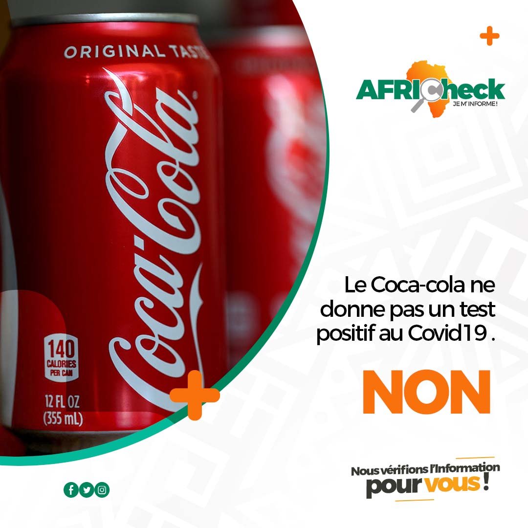 Afric_check's tweet photo. Fake news/Covid19

Faux, faux et archi-faux. Le Coca-cola ne donne pas un test positif au Covid19

#COVID19 #africheck #fakenews https://t.co/GgCFM0LUWd