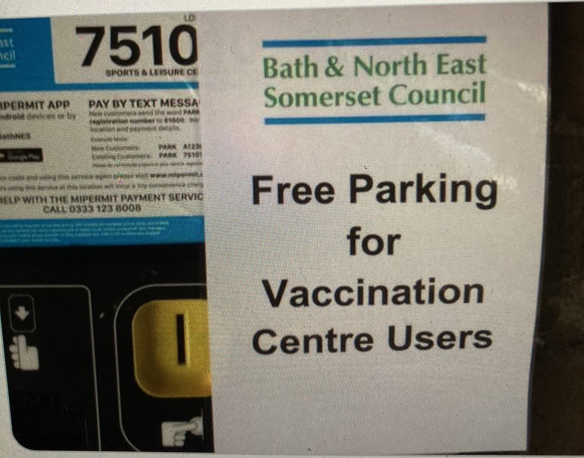 Great news- at last clear communication that parking is free for patients having COVID vaccination at The Pavilion!
<a href="/bathlive/">Bath Live</a>