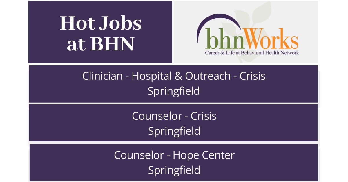 BHNmass's tweet photo. Become a member of one of Western Massachusetts largest emergency service providers! View this week's Hot Jobs and all opportunities at https://t.co/BtGH5CZE2t.
#behavioralhealth #westernmassjobs #MAjobs #jobseeker #westernmajobs #westernmass #behavioralhealthnetwork https://t.co/lpGsVcJ7x4