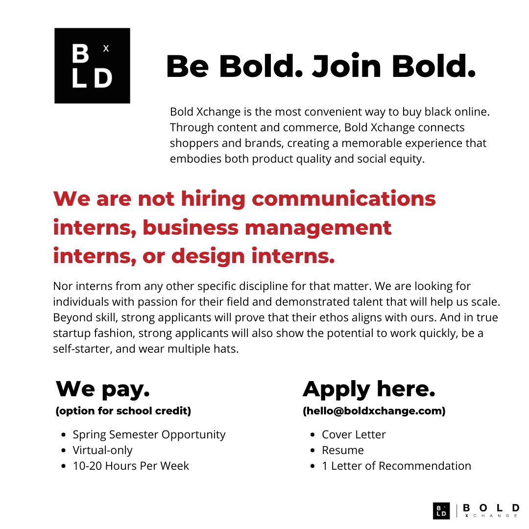 Bold_Xchange's tweet photo. We’re hiring interns! Please share with your networks and help us find the newest members of the Bold Xchange team!

Read on for details [thread]👇🏾 https://t.co/koaWsEZgqy