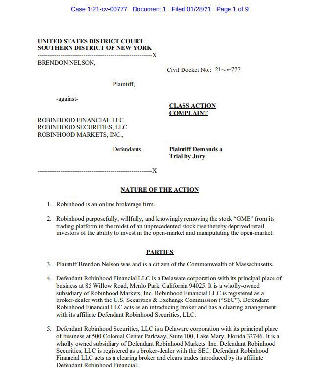 aileenwthenews's tweet photo. A class action complaint has been filed against @RobinhoodApp https://t.co/VxEJj68qZV