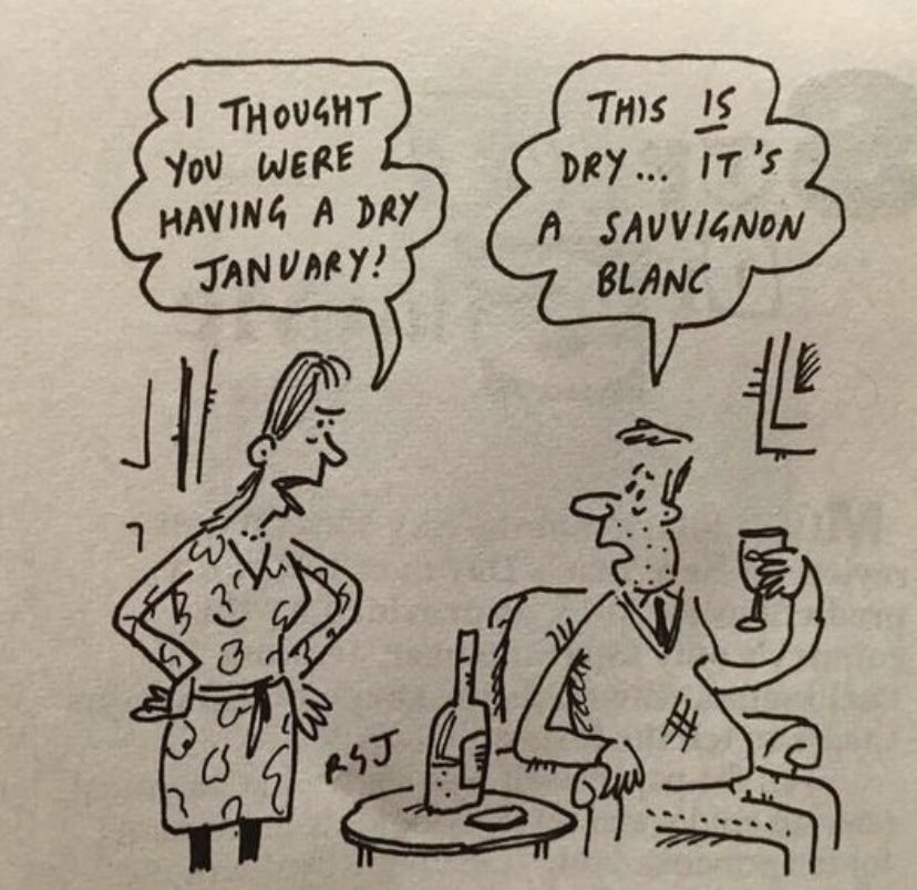 WineKari's tweet photo. Enjoy your “dry” January with our Sauvignon Blanc #jitterbug #thirstythursday #winehumor #sayitwithwine https://t.co/v2AdvtmG30