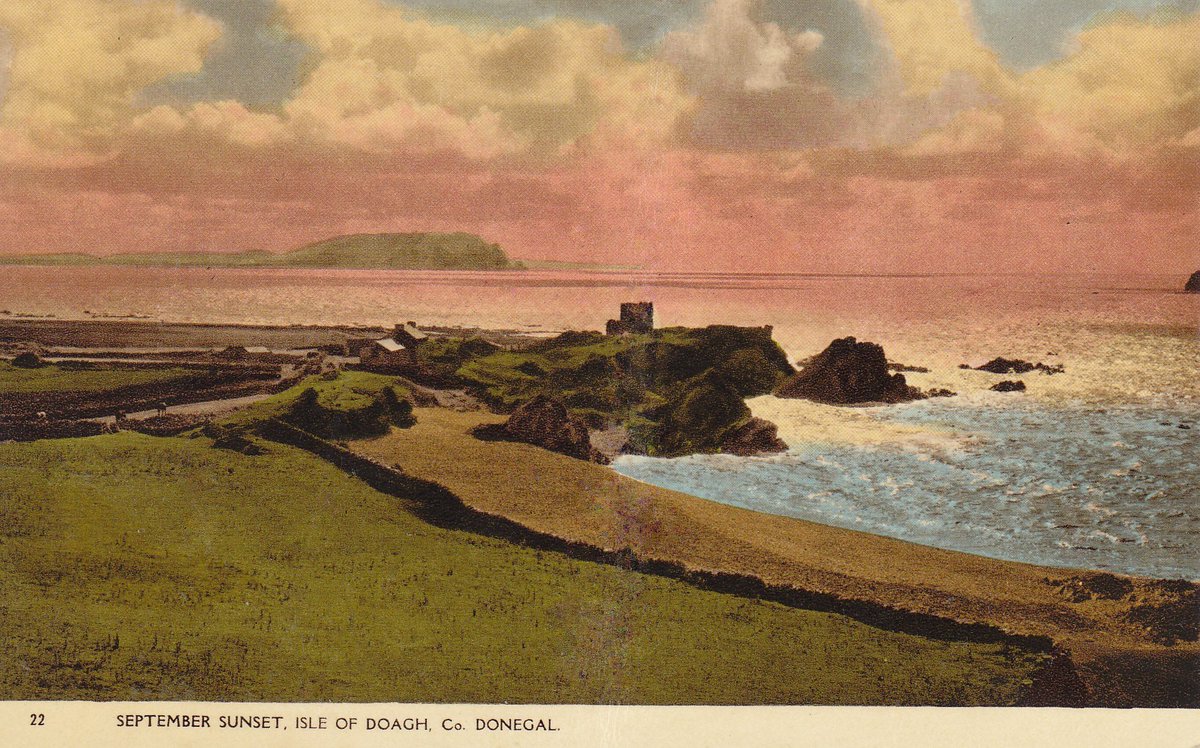 An old colourised postcard of The Castles in the Isle of Doagh. With thanks to Dessie McCallion for the postcard.