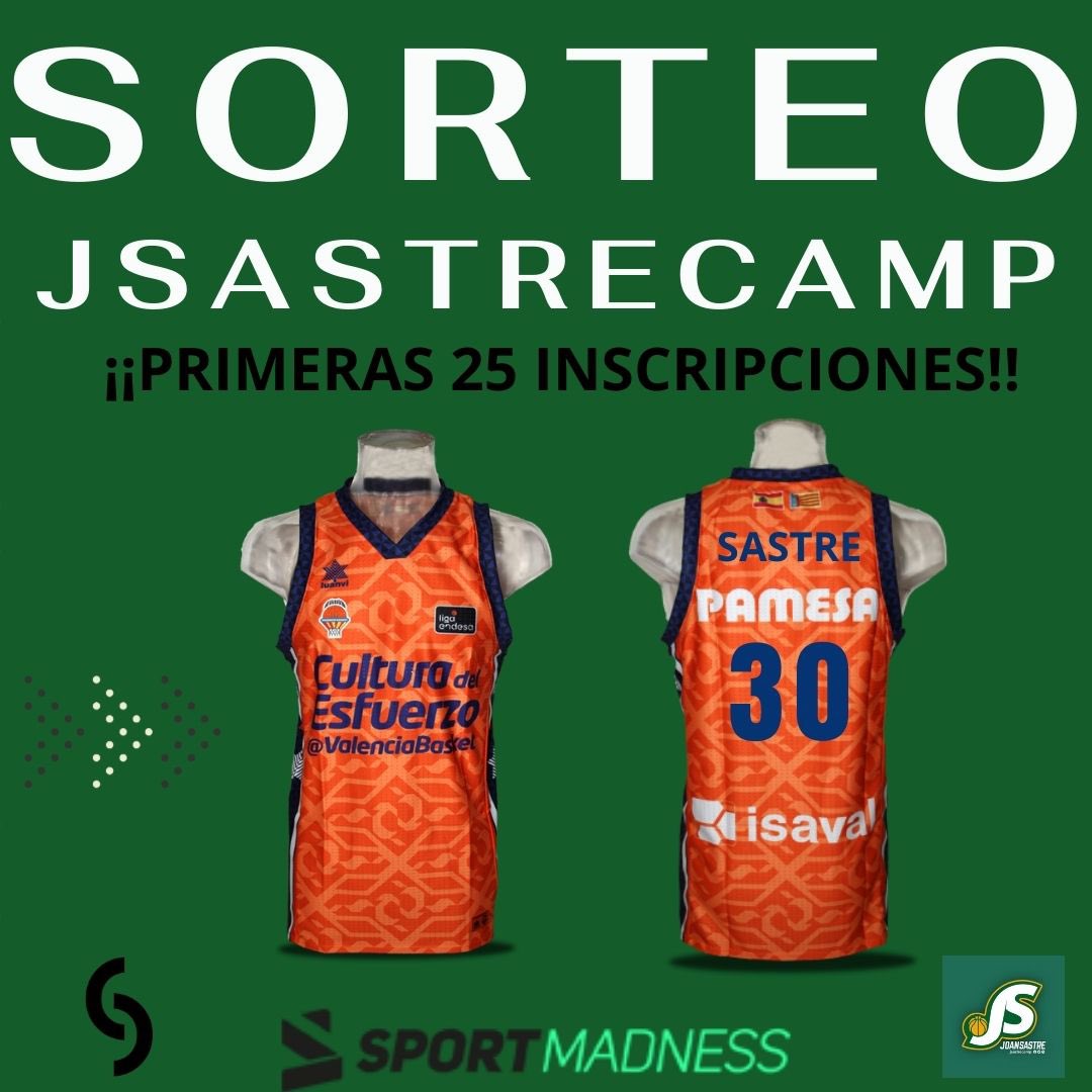 💥💥Sorteo💥💥
Las primeras 25 inscripciones en el <a href="/jsastrecamp/">JSastreCamp</a> 2021, entrarán en el sorteo de la camiseta de <a href="/valenciabasket/">Valencia Basket Club</a> firmada por @jsastre15 
¡¡Hazte Camper!!