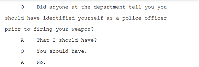 Finally, important to re-up: Browder himself said on record that no one at SDPD talked to him, or reprimanded him in any way for declining to ID himself as an officer before ending this man’s life.