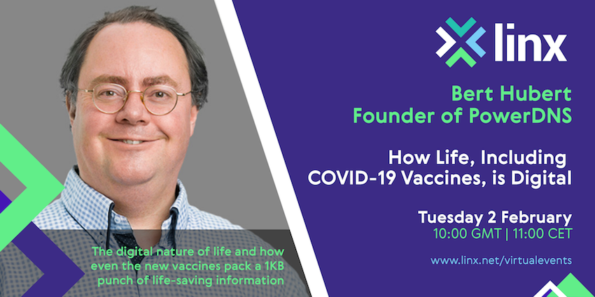 LINX_Network's tweet photo. 2/2/21 #LINXPresents.... @PowerDNS_Bert and his talk on the fundamental and #digital nature of life and how even the new #mRNA vaccines pack a 1 kilobyte / 15 petabyte punch of life-saving information. https://t.co/9lwrf03KWv
#vaccine #health #sourcecode #pfizer #BioNTech #LINX https://t.co/efrBijg4gR