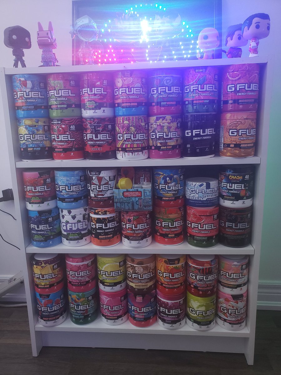 PvP_Hoe's tweet photo. So @GFuelEnergy,

I updated my collection with a new look, and 11 new flavors..

As you can also see, I've been kicked out to the man cave...

All for the love of #GFUEL 🥰 https://t.co/TVVhz6f0xf