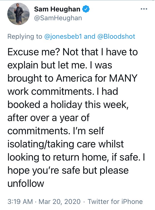 Let’s discuss unnecessary travel shall we? Sam was in the US in March, when the Covid-19 pandemic really ramping up. He said this himself on 20th March 2020.