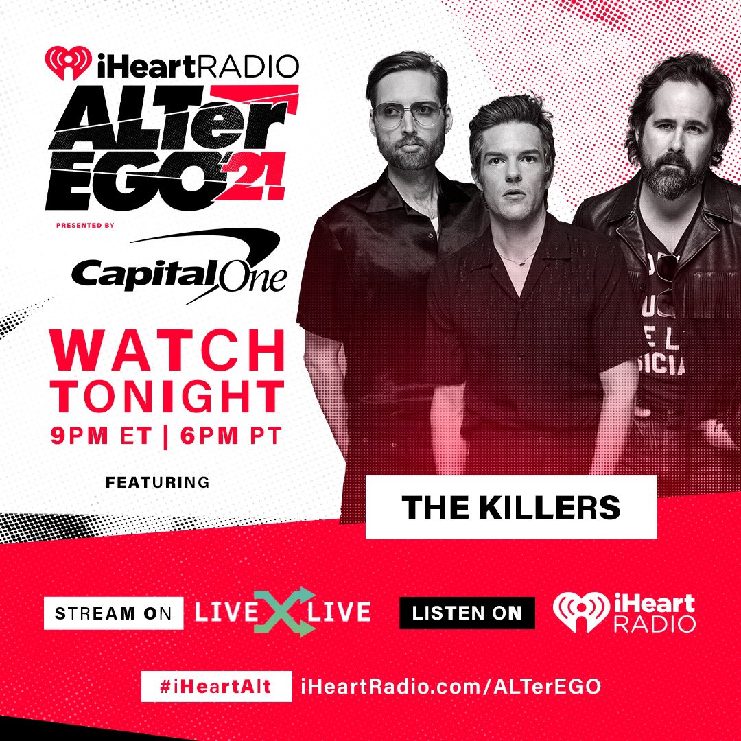 thekillers's tweet photo. We’ve performed at the @iHeartRadio ALTer EGO in the past and tonight you can watch that performance at 9pm ET only on @livexlive. #iHeartALT https://t.co/iccip4mrn4 https://t.co/pd8QtKKZvu