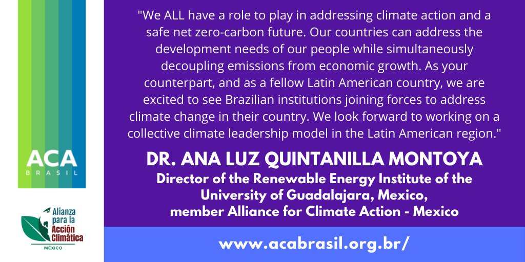 Fellow Latin American countries are celebrating the launch of @ACA_Brasil. Noting the critical role universities are playing by leading with the clear climate science and own climate actions, Dr. Ana Luz and ACA-Mexico look forward to collaborating with #ACABrasil in the region.