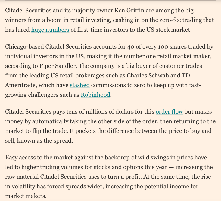 Citadel accounts for 40 out of every 100 shares traded by individual/retail investors in the United States.That's one company responsible for 40% of market-making.When volatility increases, spreads widen, and they make even more money.Citadel made $4.1B in profit last year.