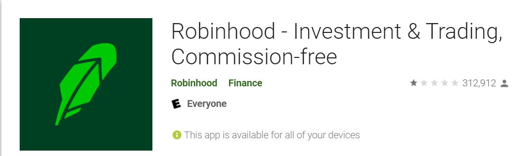 How are those reviews coming  @RobinhoodApp?Yep, backstabbing your "customers" at the behest of your wall street clients tends to let people know how full of shit you are. . . . Enjoy your new 1-star rating.  #DeFi and DEX's will be along shortly to replace you. That is all.