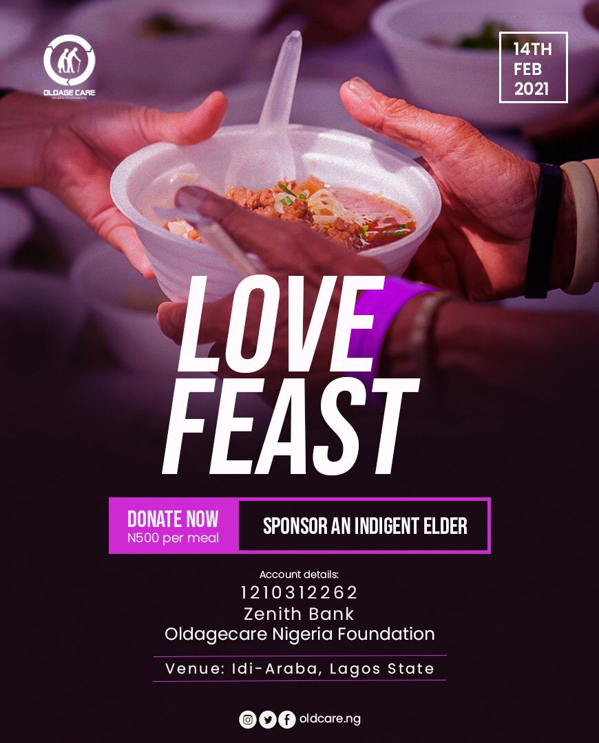 oldcareNG's tweet photo. Hello, another time to share love is here.

OLDCARE Nigeria would be spending Valentine’s Day with Indigent Elders. 

PLEASE DONATE AND JOIN US as we show love to the Elderly. 

IT STARTS WITH YOU.
#valentinesdaygift #ValentineIsComing #silhouettechallange

Follow @oldcare.ng https://t.co/iqzjLTdKBK