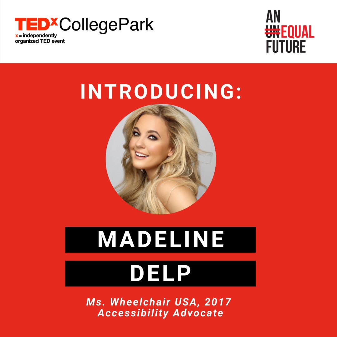 TEDxCollegePark's tweet photo. Presenter Announcement Microphone 🎤
We are excited to share that @MadelineDelp
will be joining us on 03.19.21 to share how she strives to create #AnEqualFuture for handicapped individuals.

❌Register now at https://t.co/8k7QKwaGBz 

#madelinedelp #liveboundless https://t.co/GDueldv7s6
