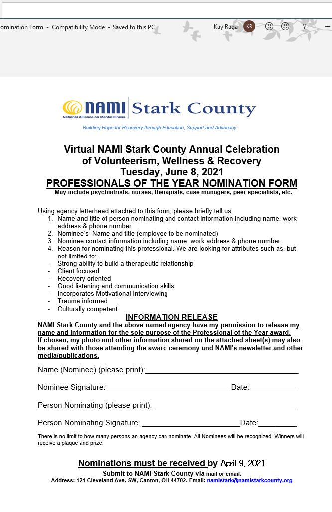 NAMIStarkCounty's tweet photo. Virtual NAMI Stark County Annual Celebration of Volunteerism, Wellness &amp; Recovery

Nominations are open for Professionals and Peer of the Year! https://t.co/QvmvXfDdV1