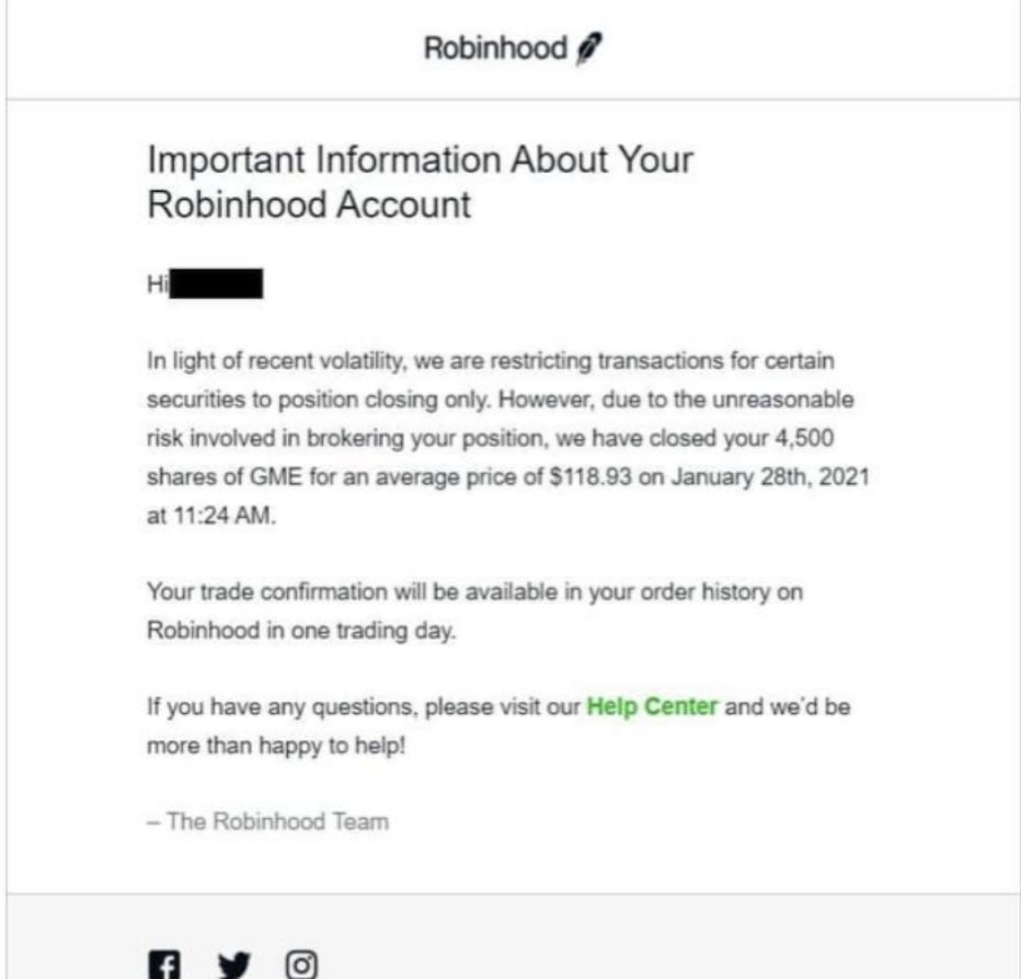 Robinhood literally closing out positions against the user's will in  $GME.I'm sure they have something in their ToS about this, but wow.