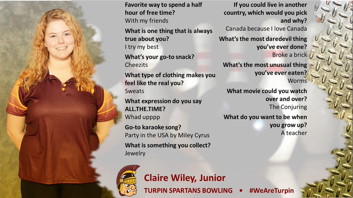 TurpinGirlsBowl's tweet photo. #JuniorWeek ends with our other 3rd year bowler, Claire! Get to know her here: https://t.co/lEOGheT4L5