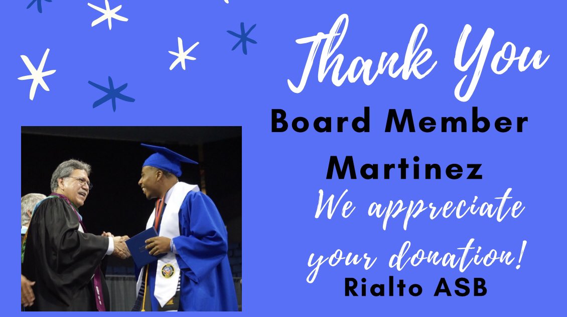 Thank you so much for your donation <a href="/joe4rialtousd/">RialtoBoard Joe Martinez</a>. We appreciate it very much!! 💙🖤
<a href="/DocSweeney/">Caroline Sweeney</a>