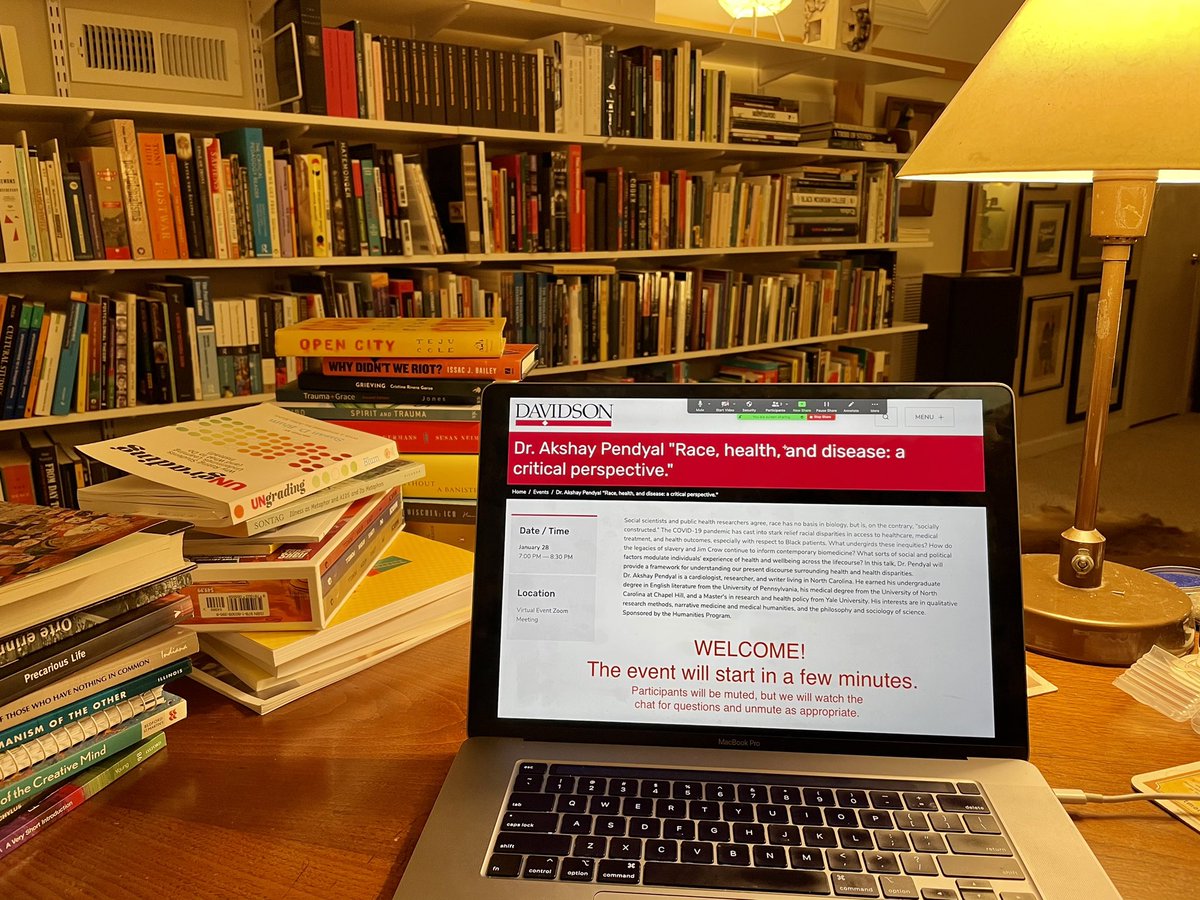 Happening at 7:00pm EDT! Join us tonight for this important talk! 
The Humes theme is THE BODY this year. We are bringing the content!
Moderated tonight by Prof. Caroline Fache <a href="/cafache/">Caroline Fache</a>. 

Race. Health. And Disease. A Critical Perspective. Dr A. Pendyal.

davidson.edu/events/dr-aksh…