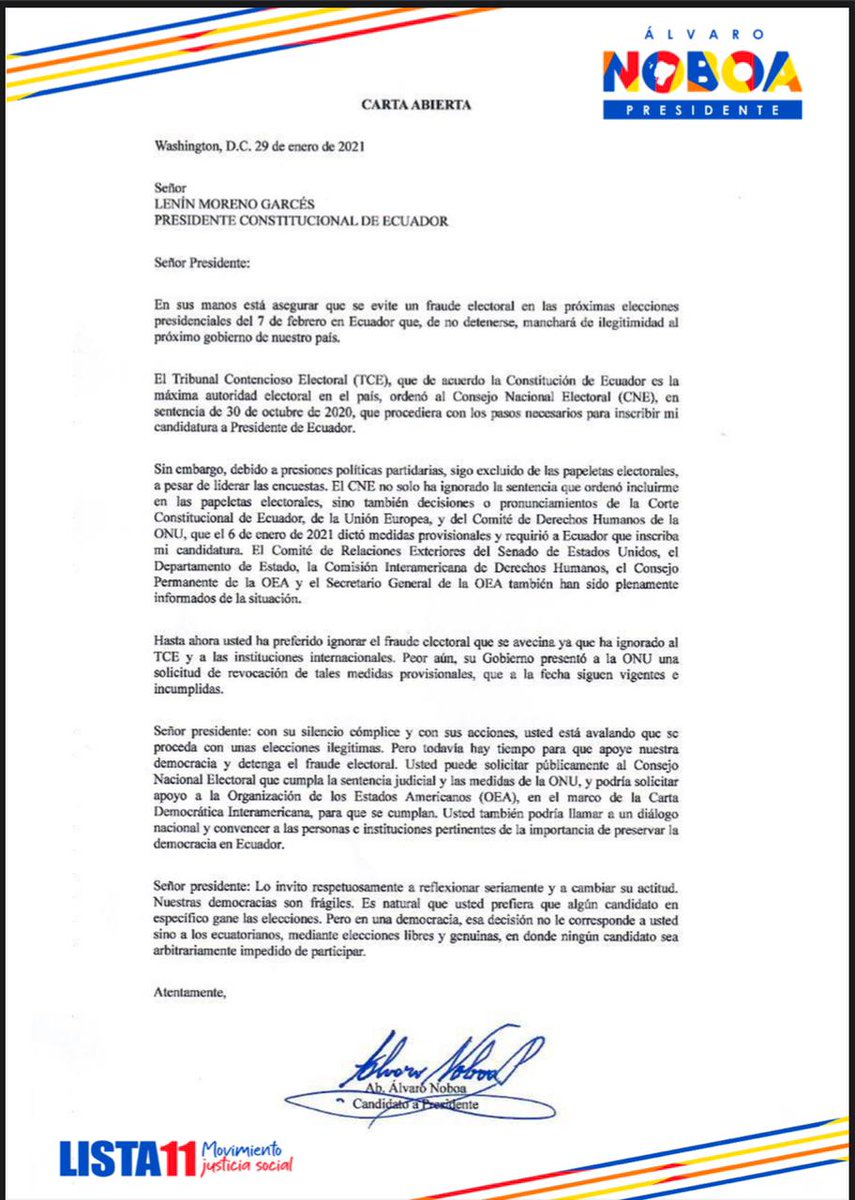 Carta Abierta de Álvaro Noboa