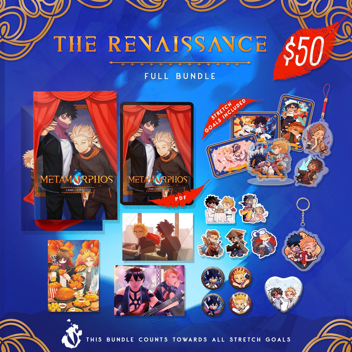 dabihawksauzine's tweet photo. 🖌️We've curated plenty of DabiHawks content into 2 bundles:

"The Impressionist" (Half Bundle) »» includes a copy of the zine, 3 prints, and 5 stickers

"The Renaissance" (Full Bundle) »» contains everything we have to offer, including an acrylic charm and 5 buttons! https://t.co/UaIuLBTI7l