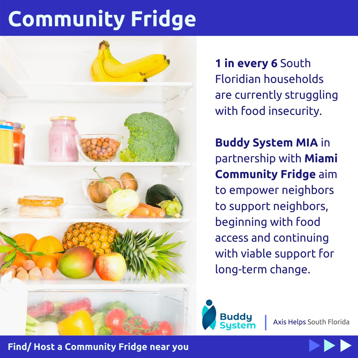 AxisHelps's tweet photo. 18.6% of #SouthFloridians reported that they “sometimes or often” do not have enough to eat.
#BuddySystemMIA & #MiamiCommunityFridge are helping to change that with 7 local free food fridges around #Miami. Get more info here: https://t.co/5T41bvhAzW #axishelpssouthfl https://t.co/tKqAYvum08