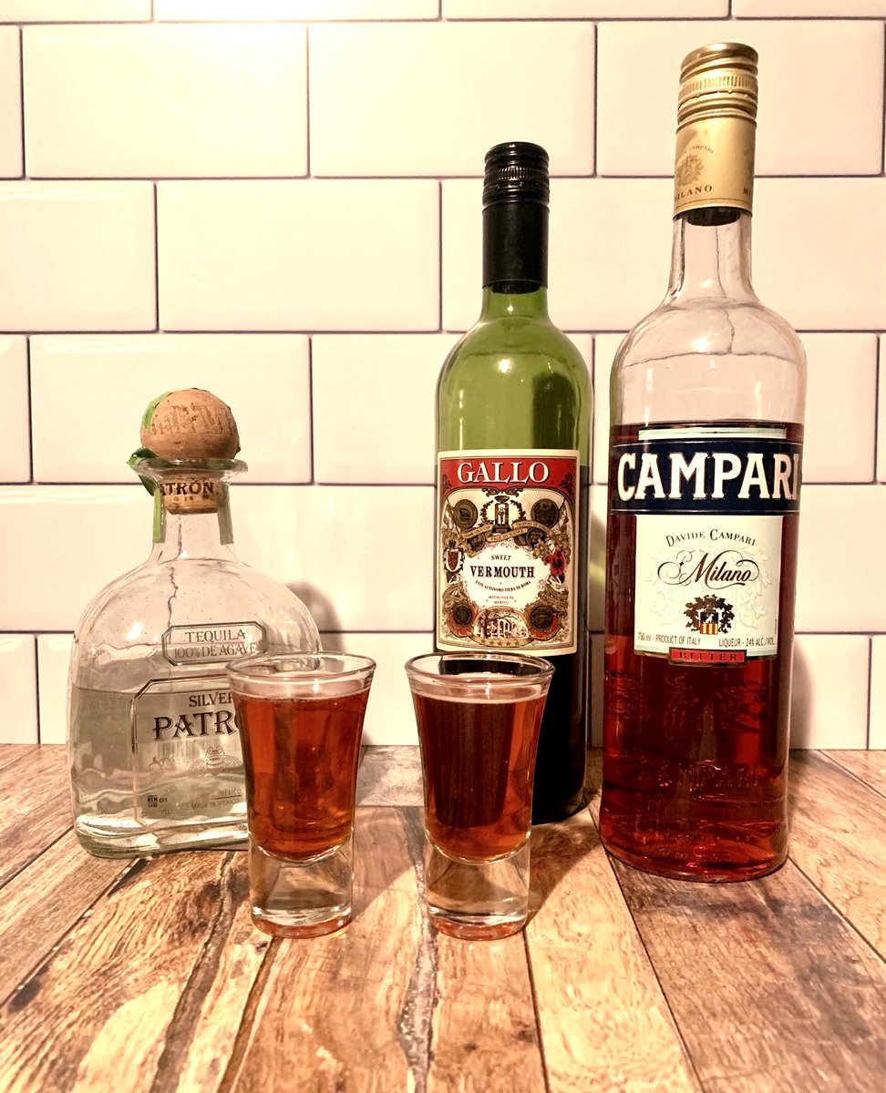 Drinks converted to shots are some of the BEST SHOTS!
Today we encourage you to.....dare we say it....give it a...shot

We will see ourselves out now

Tequila Negroni
1 part Patron Tequila
1 part Campari
1 part Sweet Vermouth